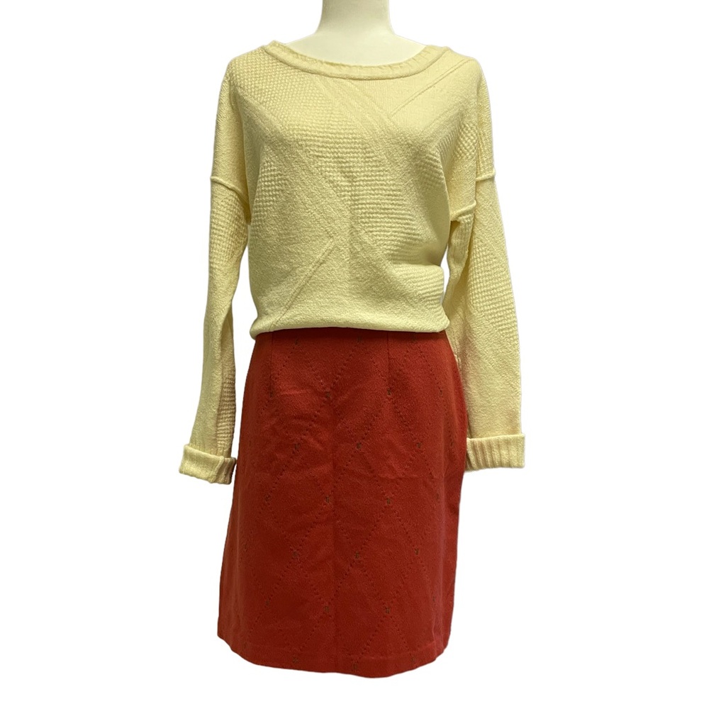 J McLaughlin 14 Cashmere Red Argyle Stitched Coral Diamond Short Skirt Lined Zip